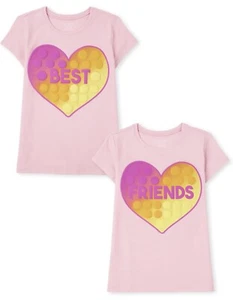 NWT~ Girls Size XL (12-14) Lot Of 2 Best Friend Graphic Shirts Twin Pink Heart - Picture 1 of 8