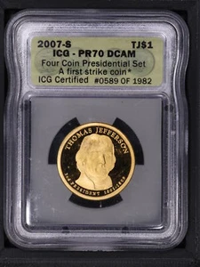 2007-S $1 Presidential Dollar ICG PR70 DCAM First strike coin Thommas Jefferson - Picture 1 of 2