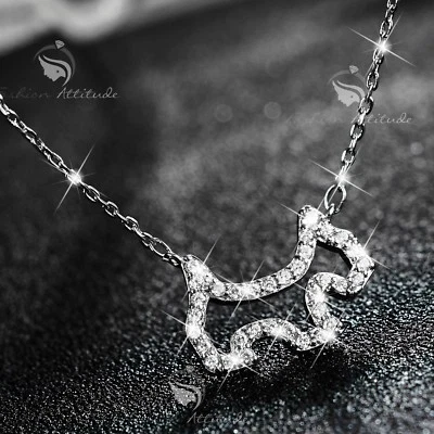 18k white gold made with swarovski crystal dog pendant necklace puppy bone - Image 1 of 3