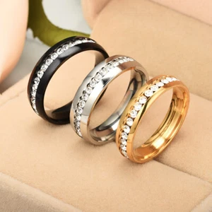 Women's Stainless Steel CZ Rings for Girl Engagement Wedding Party Ring Gift 6mm - Picture 1 of 17
