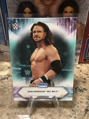 2021 Topps WWE John Morrison Def Big E Aqua /299 Wrestling Card Smackdown - Image 1 of 4