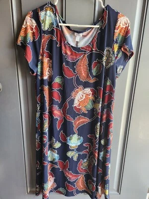 Dress Barn Blue Multicolor Floral Career/Casual Midi Short Sleeve Dress 1X - Image 1 of 4