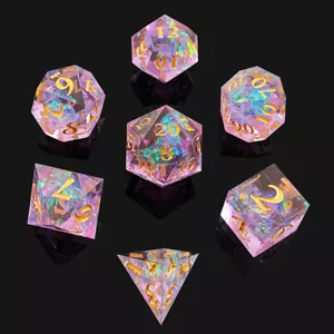Juego de 7 dados de resina poli DND D4 - D20 poliédricos para Pathfinder RPG COC rosa púrpura - Imagen 1 de 5