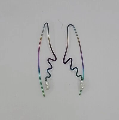 Pendientes colgantes arco iris titanio gancho de perlas barrocas Foto 1 de 4