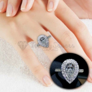 Teardrop Halo Pear Cut Zirconia Engagement Wedding Ring Fit Size 10 (20mm) U - V - Picture 1 of 12