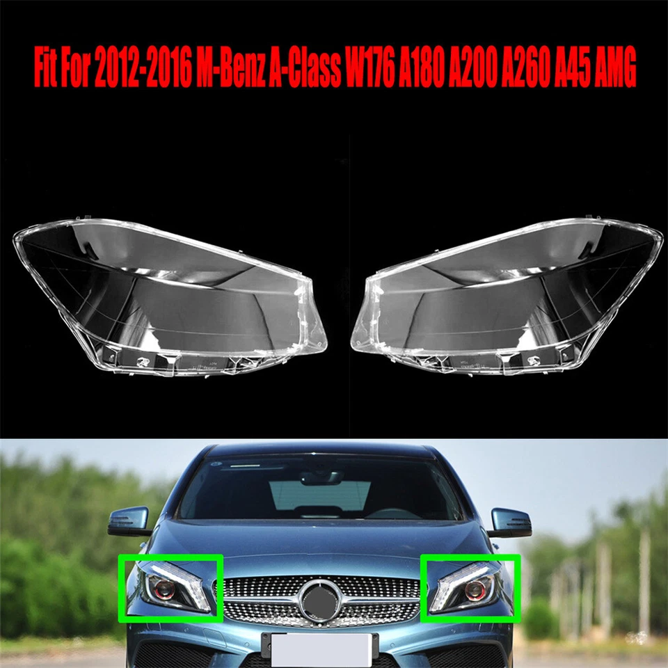 Par de lentes de carcasa de faros 12-16 para Mercedes Benz Clase A W176 A180 A200 A260 Foto 1 de 4