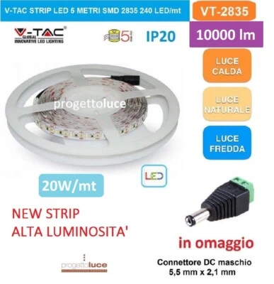 V-TAC STRISCIA LED 2835 1200LED ALTISSIMA LUMINOSITA' LUCE FREDDA NATURALE CALDA - Immagine 1 di 4