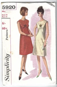 Simplicity Pattern 5920, Vintage 1965 Dress with Front Insert, Size 14 Bust 34 - Picture 1 of 2