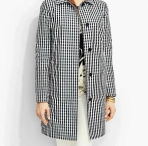 Talbots Mujer 6P Negro Blanco Guinga Cuadros Trench Abrigo de Lluvia Chaqueta Bolsillos - Imagen 1 de 13