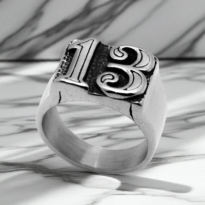 Lucky Number "13" Biker Ring Unisex Motorcycle Ring sizes 7-16,  39 - Image 1 of 4
