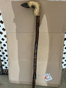 Hand Carved Wooden Cane With Deer/Elk Paw Handle 36 Inches Tall. - Picture 1 of 4