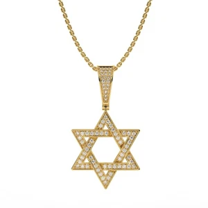 Round Cut Lab Created Diamond Star Of David Charm Pendant 14K Solid Yellow Gold - Picture 1 of 8