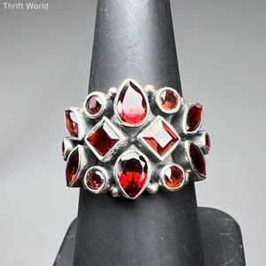 925 Sterling Silver Garnet Cluster Ring Size 7 - Picture 1 of 8