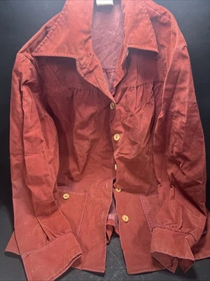 Винтажная классическая рубашка Kenny замшевая красная оранжевая на пуговицах 70-е - Изображение 1 из 4