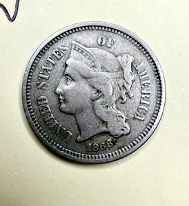 1865 Three-Cent Nickel • Nicely Circulated - Picture 1 of 4
