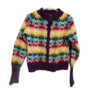 Gap Colorful Rainbow Fair Isle Knit Full Zip Kids Small Sweater Chunky Layer - Picture 1 of 7