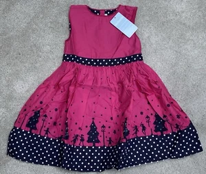 NEW Girls Jojo Maman Bebe Fuchsia Pink Christmas Dress Age 4-5 Years - Picture 1 of 5