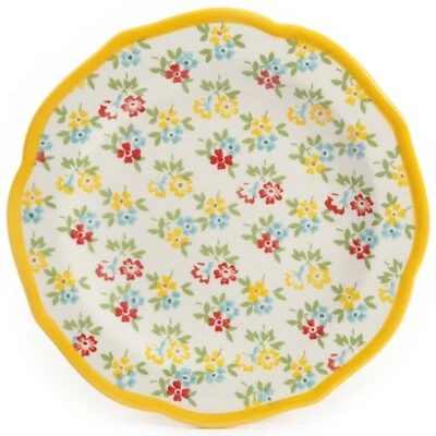 Four (4) Pioneer Woman ~ YELLOW Timeless Floral ~ Stoneware ~ 8.5" Salad Plates - Image 1 of 4