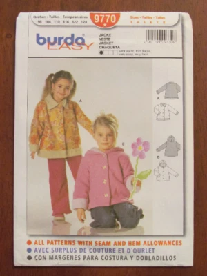 BURDA PATTERN - 9770 GIRL'S JACKET HOOD COLLAR BUTTONS FUR CONTRAST 3-8 UNCUT - Image 1 of 2