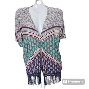 Boho-Eclectic-Festial-Fringed Open Kimono Victoria's Secret Jewel Tones M/L - Picture 1 of 15