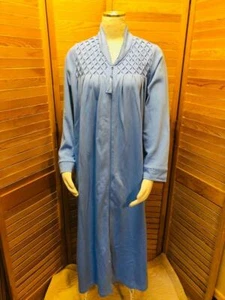Appleseed's Blue Long Lounge Housecoat Gown Pinch Pleated & Lace Cotton Blend PL - Picture 1 of 10