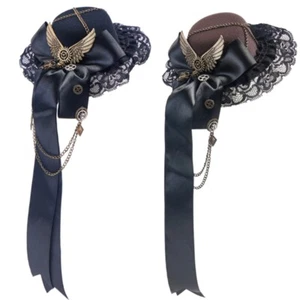 Steampunk Top Hat Festival Black Fedoras Hair Clip Halloween Party Headpiece - Picture 1 of 10