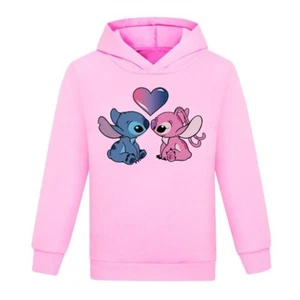 Stitch Girls' Hoodie Cartoon Pure Cotton Hoodie Suitable for 5-13 Years Old - Picture 1 of 20