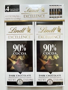 Lindt Excellence Bar, 90% Cocoa Supreme Dark Chocolate, 3.5 Ounce 4 Pack - Picture 1 of 2