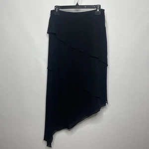 Falda de seda negra vintage años 90 Y2K Kay Unger talla 6 asimétrica midi en capas línea A - Imagen 1 de 7