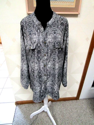 LAURA SCOTT-GRISMULTI-PAISLEY-CUELLO DIVIDIDO-ADJ.  MANGA - TOP - TALLA - 3X - NUEVO CON ETIQUETAS Foto 1 de 4