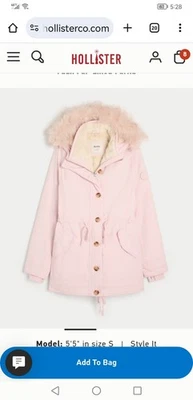 Parka forrada de piel sintética Hollister Co nueva con etiquetas talla mediana color rosa Foto 1 de 4