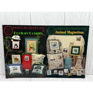 Cross My Heart Cross Stitch Books Ecology Counts Animal Magnetism Set 2 Vtg 90s - Picture 1 of 8