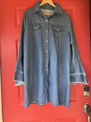 Shirt Dress Womens XL Blue Denim Buttons Western Cowgirl - Image 1 of 4