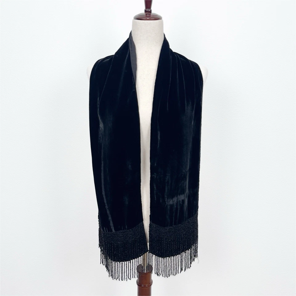 黑色天鹅绒串珠围巾女式均码巫婆黑暗浪漫吸血鬼奇思 — 第 1/4 张图片