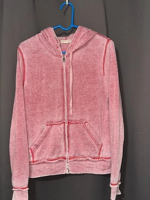 Forever 21 粉色拉链连帽衫 - M 码 - 褪色水洗,红色缝线,复古休闲 — 第 1/4 张图片