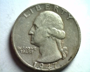 1947-D WASHINGTON QUARTER EXTRA FINE+ XF+ EXTREMELY FINE+ EF+NICE ORIGINAL COIN - Picture 1 of 2