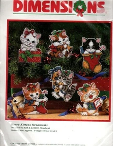 Vintage 1997 Dimensions Merry Kittens Ornamente Kreuzstich Set #8519 - Bild 1 von 2