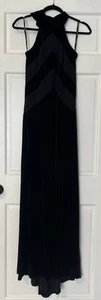 Vintage Velvet Maxi Dress Women 8 Black Halter Stripe Goth Vampy HOCO Prom - Picture 1 of 7