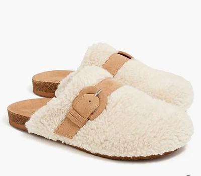 J.Crew Mujer’s Sherpa Hebilla Zueco Zapatillas Crema Piel de Oveja Mula Talla 9 Nuevo con Etiquetas’s Foto 1 de 4