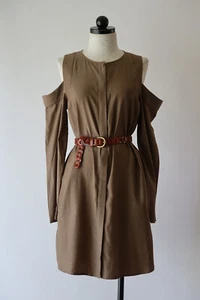 BCBG Max Azria Army Olive Green Cotton Long Sleeve Tunic Shirt Dress Women M - Picture 1 of 24