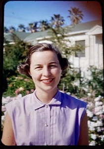 Original Vintage Photo Slide Smiling 1950s Woman in Dress Vintage Fashion - Picture 1 of 1