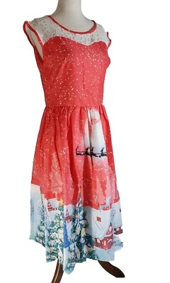 Christmas Dress Sz L Sleeveless Lace Top Holiday Party Santa Red Size Large. New - Image 1 of 4