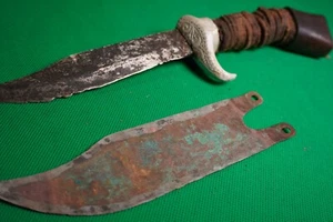 Vintage Handmade Dagger with Leather Grip & Ornate Sheath Part โ Antique Fixed - Picture 1 of 17