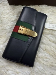 Gucci Bifold Sylvie Long Beautiful Black Sherryline Wallet - Picture 1 of 24