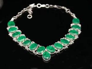 Emerald Lab Created Gemstone 925 Sterling Silver Handmade Wedding Necklace 18" - Picture 1 of 4