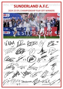 9860. 2024-25 Sunderland Signed Team Sheet (PRINTED AUTOGRAPH A4) Play-off Final - Picture 1 of 2
