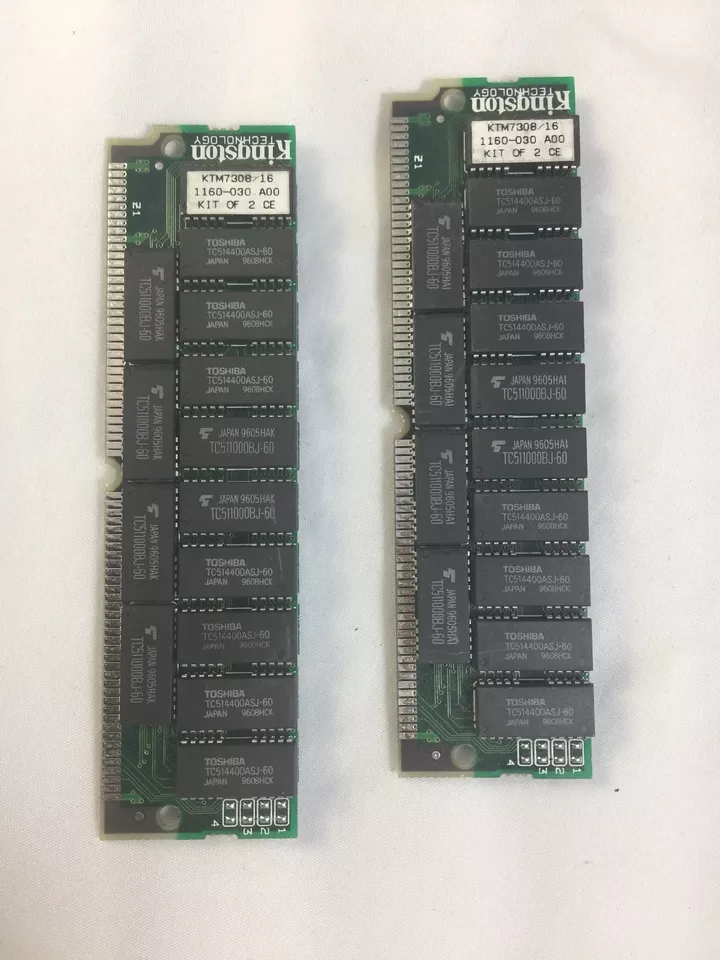 2pc Kingston 8MB FPM PARITY 16MB Total SIMM 72-PIN 2X36 Memory KTM0130 KTCPL433 - Image 1 of 4
