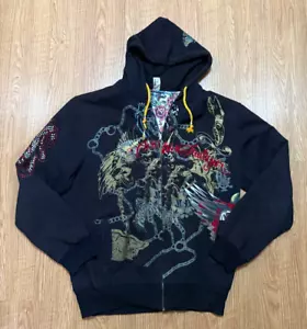 Christian Audigier Lined Black Hoodie Zip Up Bejeweled Los Angeles Womens 3XL - Picture 1 of 22