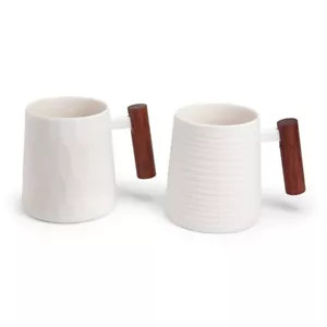 tealogic Blanca Tassen Henkelbecher Porzellan mit Holzgriff 2er Set 0,45 L - Bild 1 von 3