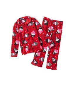 NWT Jumping Beans Red Heart Penguins Long Sleeve Pants Girls' Pajama Set Size 4 - Picture 1 of 9